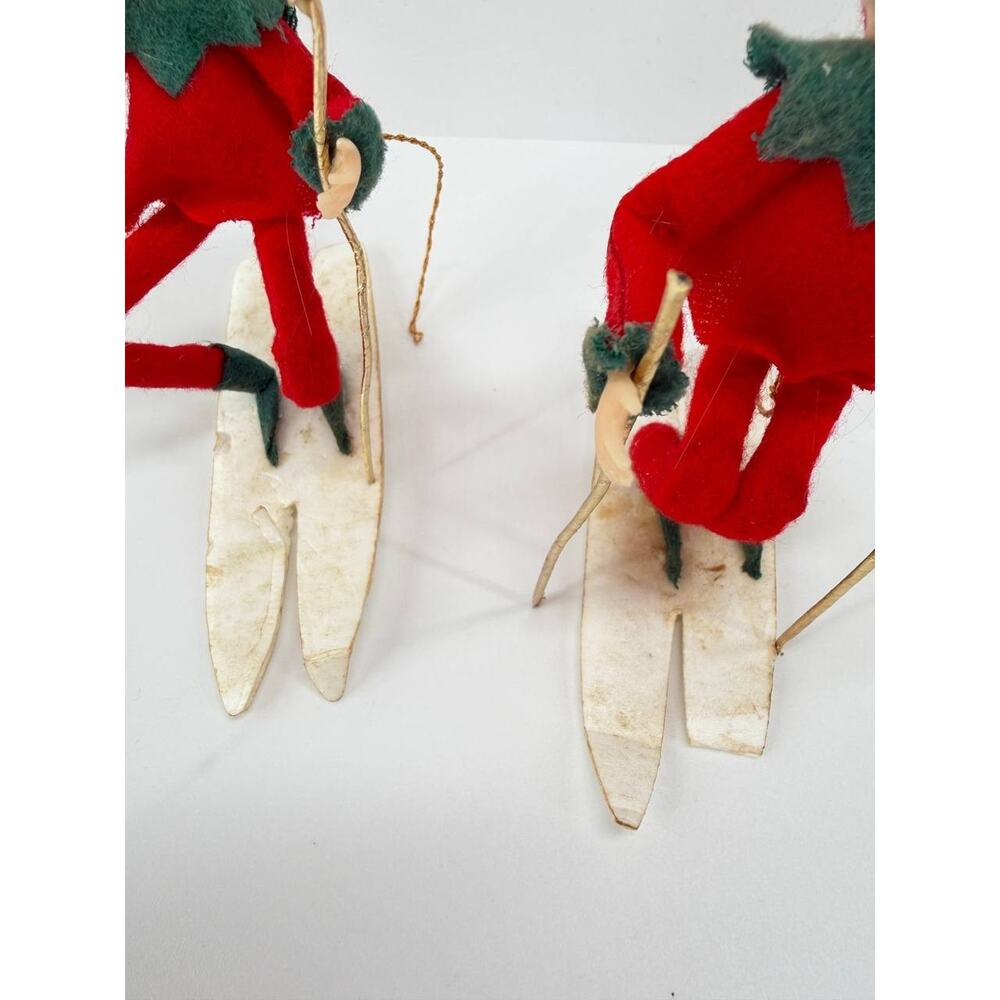 Vintage Christmas Elf Pixie Skier Dolls Plastic Felt Ski Holiday Decor Set - Picture 5 of 10